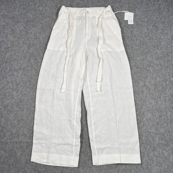 Cynthia Rowley Pants - NWT Cynthia Rowley‎ White Linen Wide Leg Tie Waist Paperbag Pants Women's Size 8